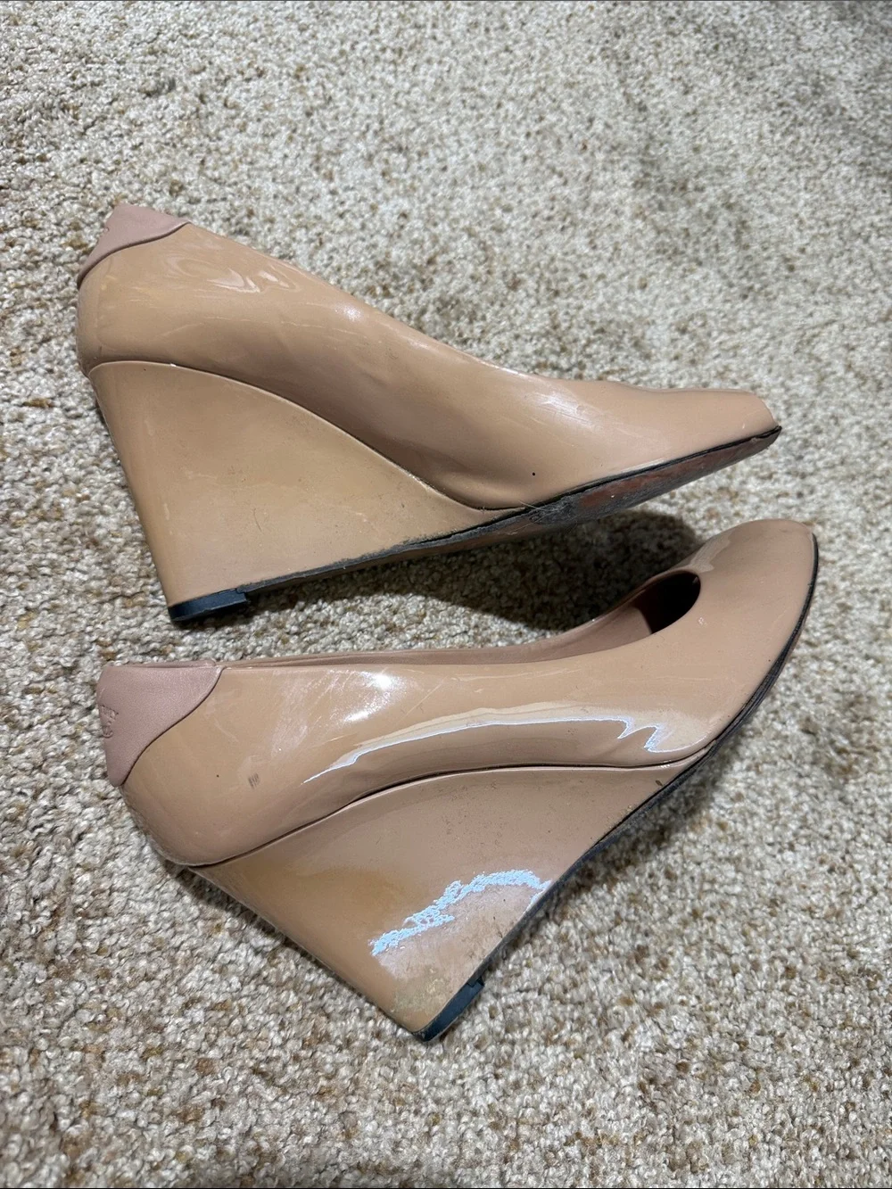 Vintage Gucci Nude Patent Peep-Toe Heels